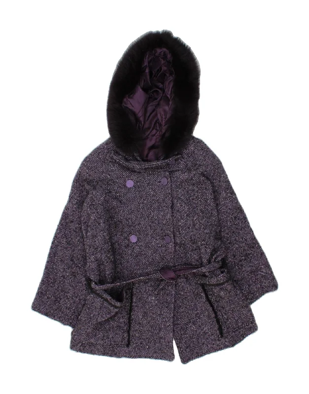 Overstock VINTAGE Womens Hooded Double Breasted Coat UK 12 Medium Purple Chevron