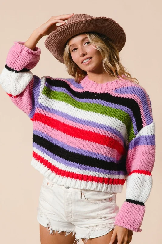 Amazing Value Multi Color Striped Cropped Sweater