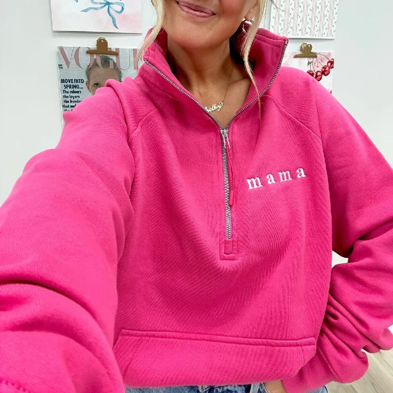 Midnight Madness Embroidered 'Mama' Pocket Quarter Zip Sweatshirt