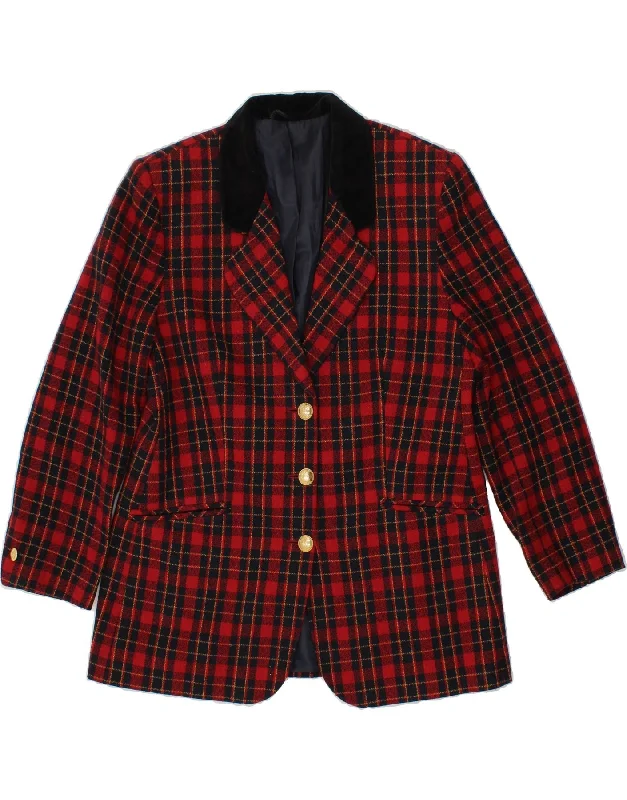 Customer Appreciation Sale VINTAGE Womens 3 Button Blazer Jacket UK 14 Large Red Check Polyester Customer Appreciation Sale VINTAGE Womens 3 Button Blazer Jacket UK 14 Large Red Check Polyester