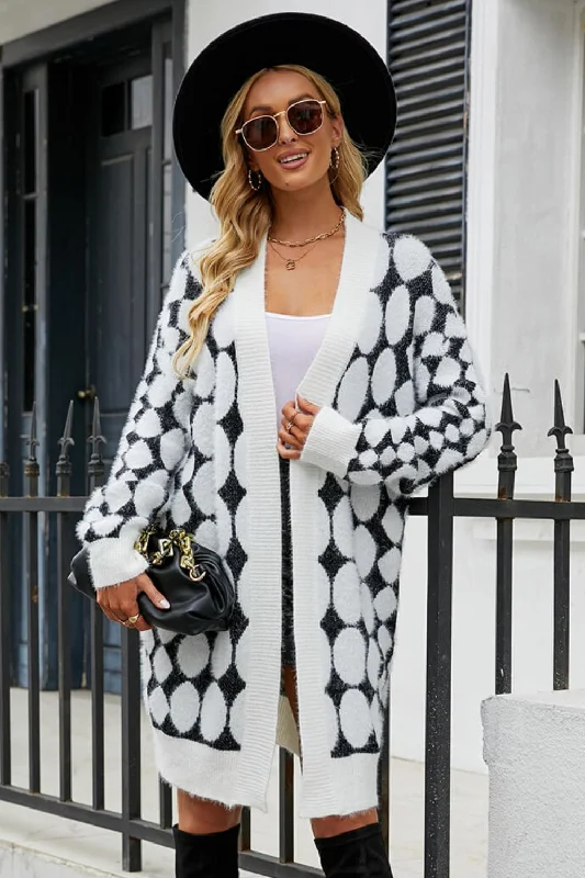 Seasonal Clearance Geometric Open Front Fuzzy Cardigan