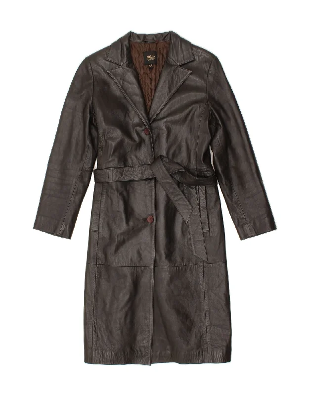 Clearance Sale VINTAGE Womens Leather Coat UK 10 Small Brown