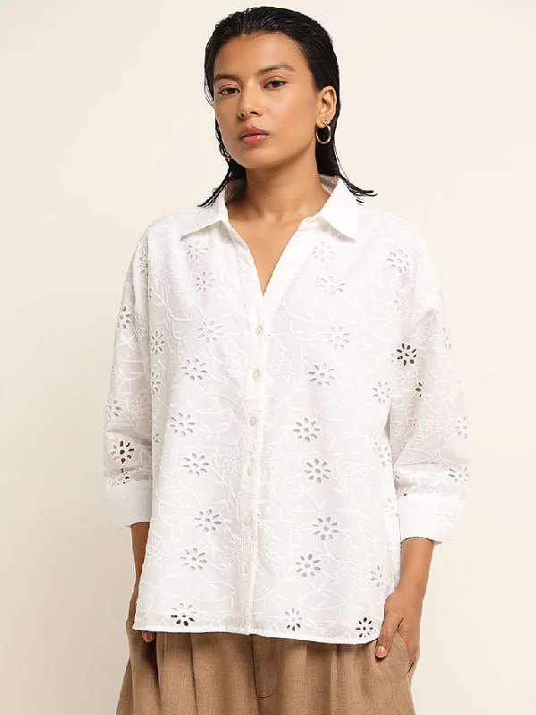 Deep Savings LOV White Schiffli Cotton Shirt