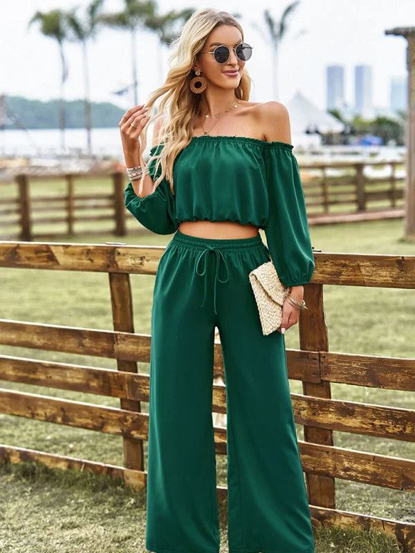 Super Sale Women's Off The Shoulder Gypsy Top And Trousers Coord Set