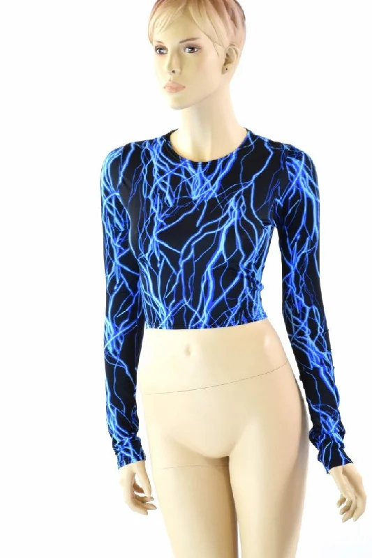 Big Discounts Neon Blue Lightning Crop Top