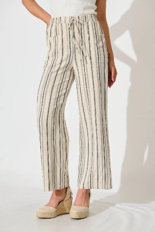 Deal Dash Cita Pant In Oatmeal With Black Stripe Cotton