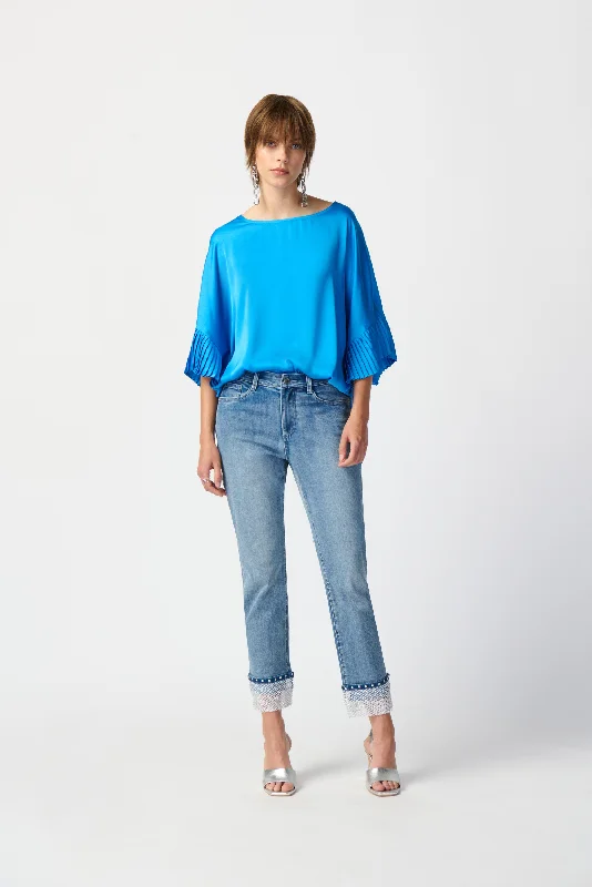 Daily Deals Joseph Ribkoff Satin Boxy Top with Statement Ruffle Sleeves