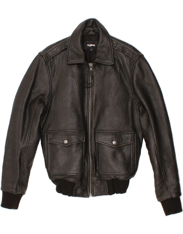Instant Discount TIGHA Womens Leather Jacket UK 14 Large Black Leather