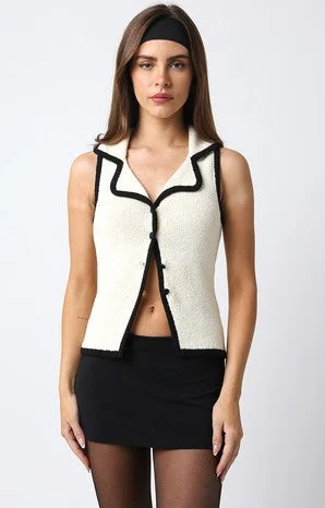 Best Bargains Brenda Collared Button Down Sleeveless Sweater