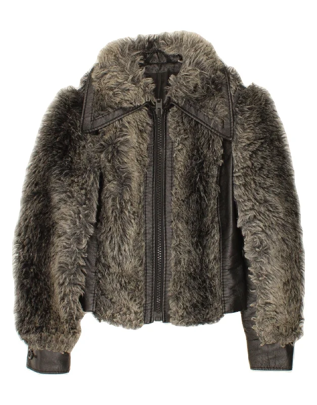 Reduced Prices VINTAGE Womens Faux Fur Overcoat UK 10 Small Grey Colourblock Modacryl Reduced Prices VINTAGE Womens Faux Fur Overcoat UK 10 Small Grey Colourblock Modacryl