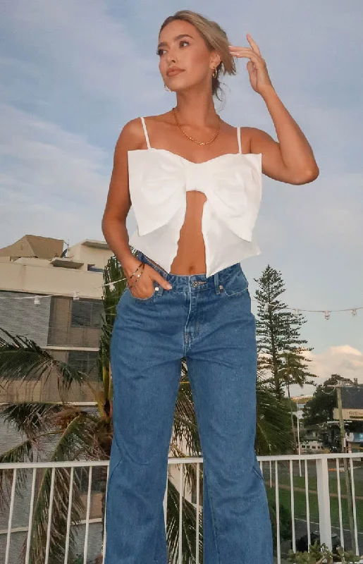 Weekend Discounts to Indulge In Isolde White Bow Crop Top