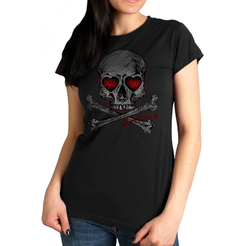 Quick Sale Hot Leathers GLR1555 Ladies Black Heart Eyes Skull T-Shirt