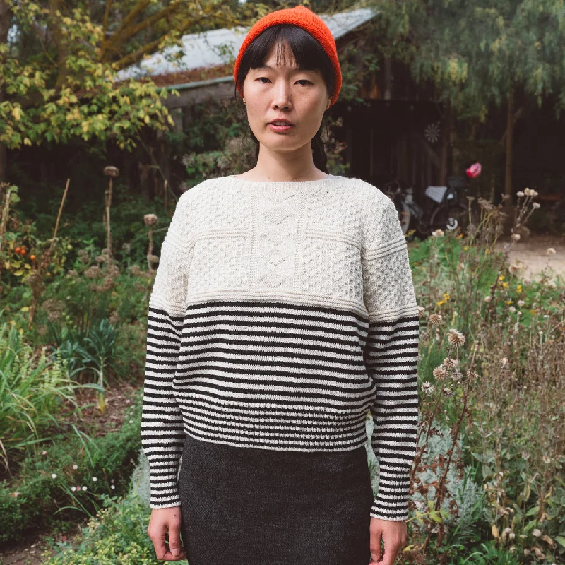 Shop and Save Women's Gansey Sweater - 100% Highland Wool - Stripe (S-L)