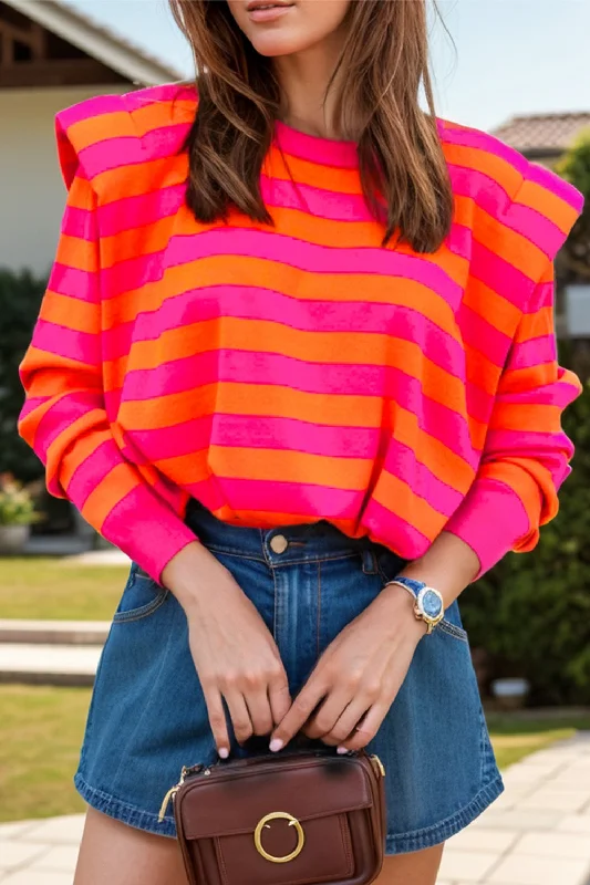 Buy Now Striped Round Neck Long Sleeve Knit Top