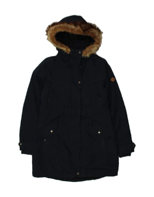 Lowest Price O'NEILL Womens Hooded Parka Jacket UK 16 Large Navy Blue Polyester