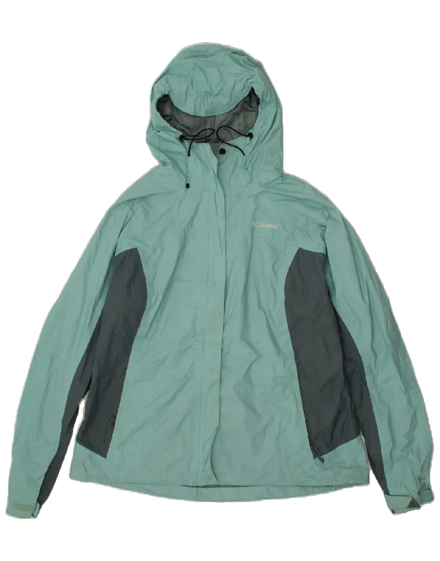 Special Offer COLUMBIA Womens Hooded Rain Jacket UK 18 XL Green Colourblock Nylon