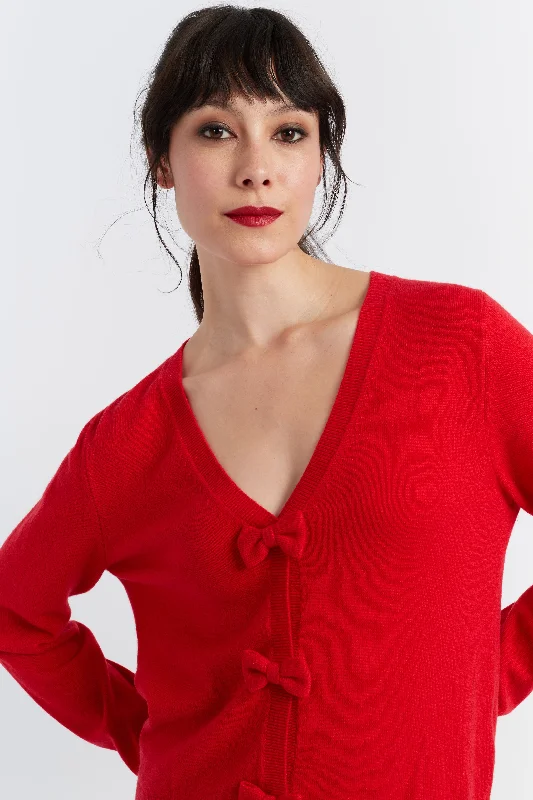 New Markdowns Red Wool-Cashmere Hello Kitty Bow Cardigan