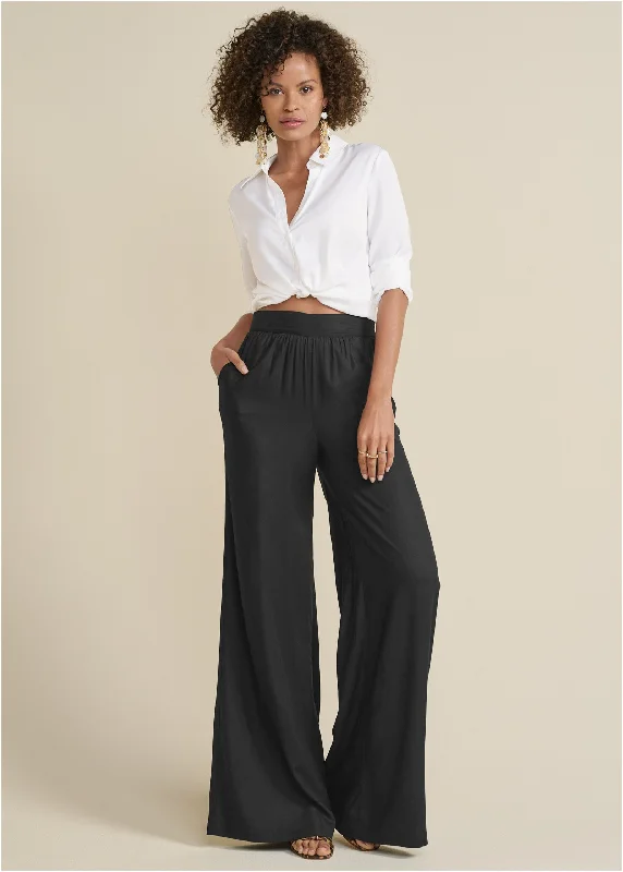 Savings Alert High-Waist Wide Leg Pants - Black