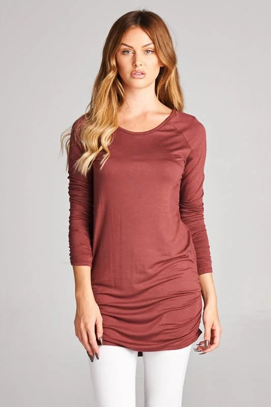 Weekend Deal Solid Long Sleeve Rounded Neckline Tunic