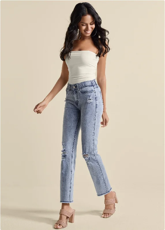 Clearance Sale Straight Leg Acid Jeans - Acid Wash