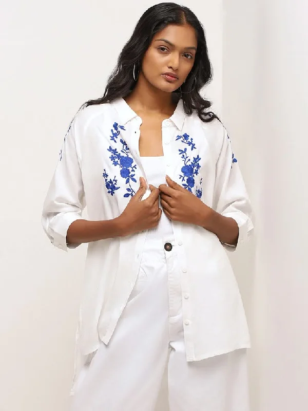 Midnight Madness LOV White Embroidered Drop-Tail Shirt