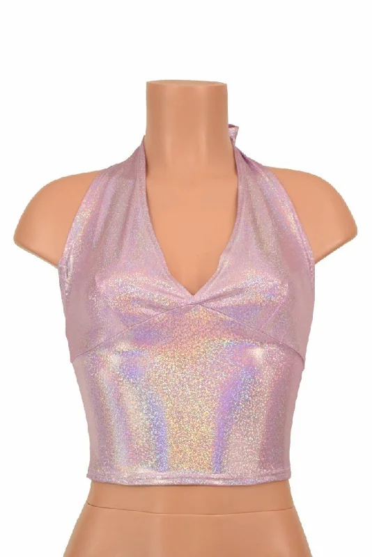 Exclusive Deal Lilac Holographic Darted Tie Back "Midi" Halter