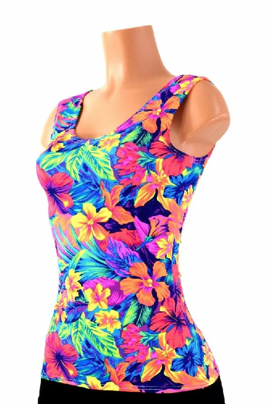 Time-Sensitive Full Length Scoop Neck Tahitian Floral Top