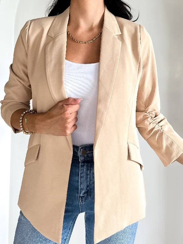 Weekend Deals That Thrill Chic Shirred Sleeve Blazer - Latte