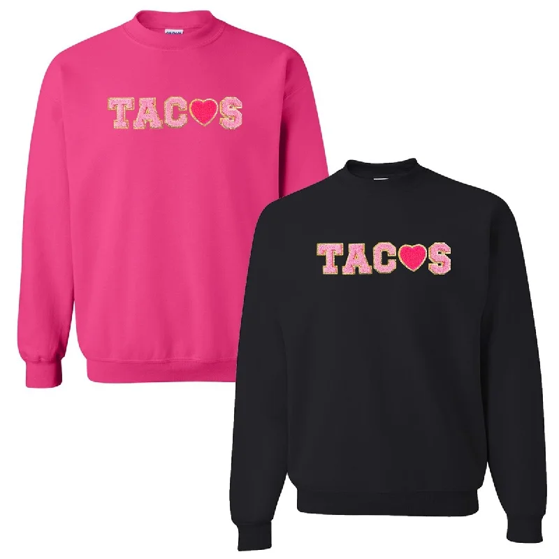 Celebrate the Weekend with Discounts Tacos Letter Patch Crewneck Sweatshirt