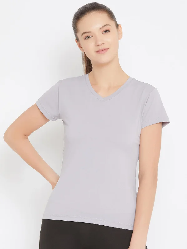 Value Pack JUMP USA Women Grey Active Wear V- Neck T-shirt