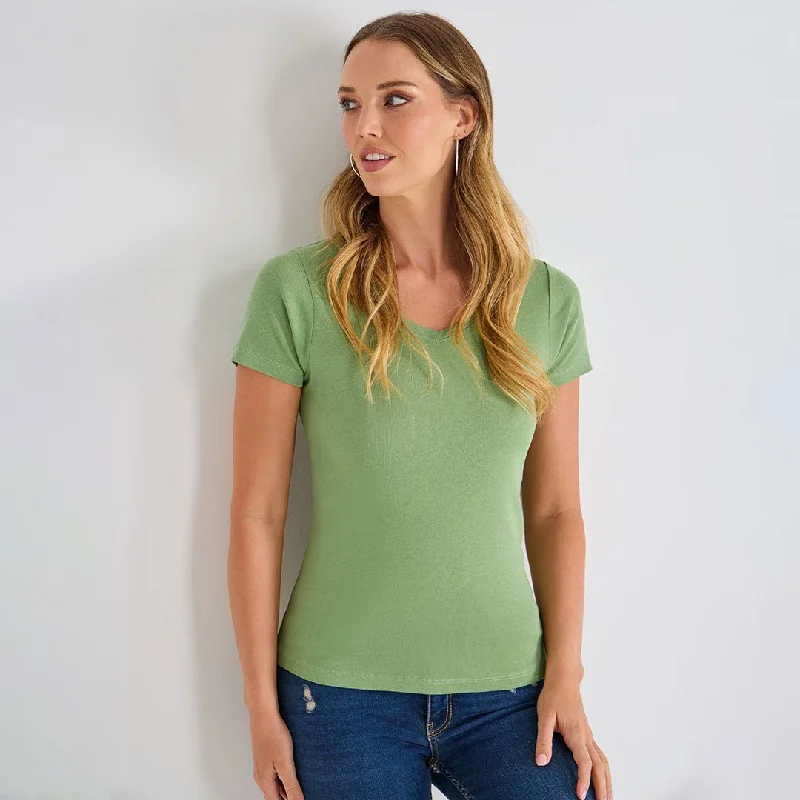 Deal Zone Ladies Watercress V Neck T-Shirt