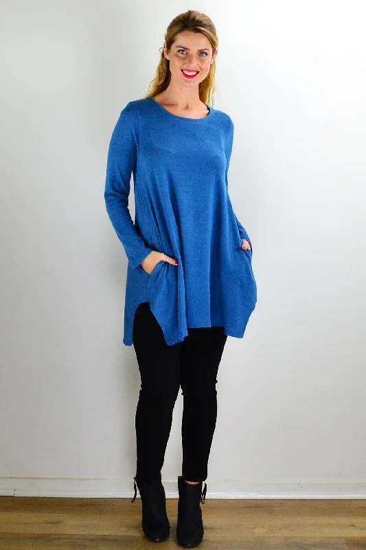 Closeout Sale Teal Blue Knit Tunic Top