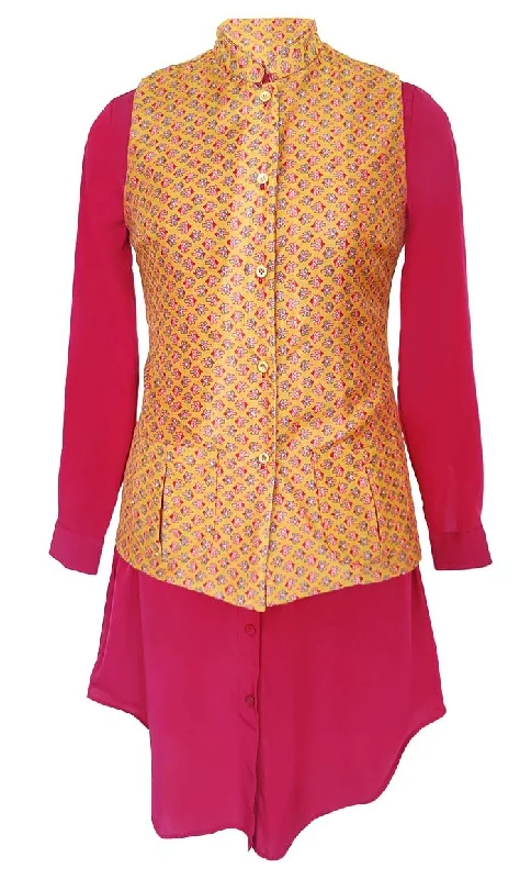 Price Drop Alert Basic Comfortable Abstract Printed Waist Coat Style Jacket With Contrasted Tunic
