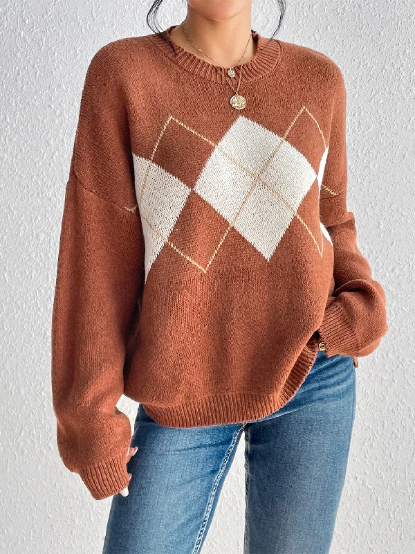 Price Break Geometric Dropped Shoulder Sweater