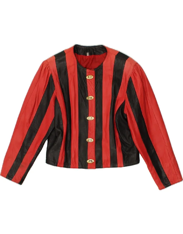 Instant Savings VINTAGE Womens Crop Faux Leather Jacket EU 36 Small Red Striped Polyester