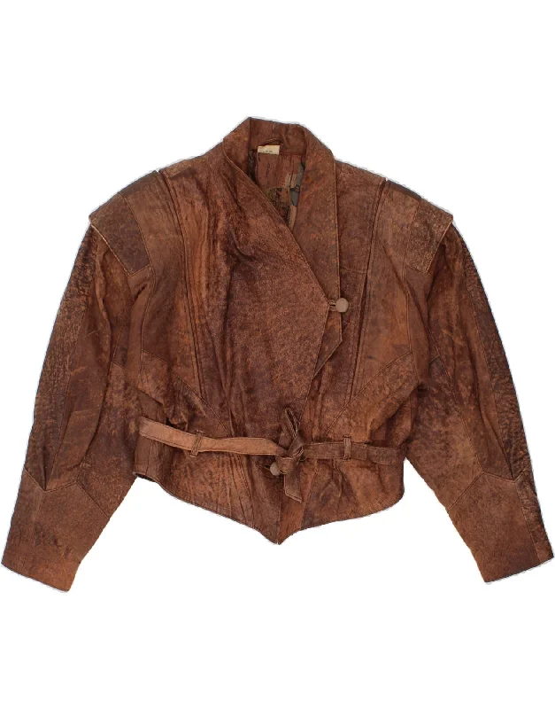 Midnight Madness VINTAGE Womens Crop Leather Jacket IT 40 Small Brown Leather
