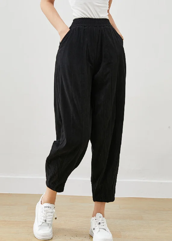 The Best Deal Black Patchwork Corduroy Harem Pants Oversized Pockets Winter