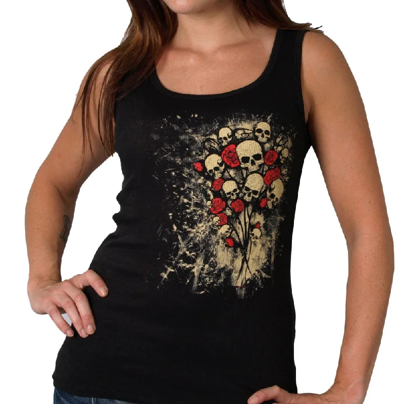 Best Bargains Hot Leathers GLF2028 'Skull Bouquet' Ladies Boy Beater Black Tank Top Shirt