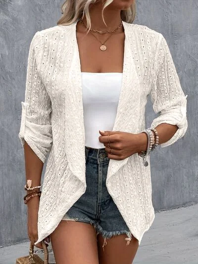 Weekend Savings Spectacular Eyelet Roll-Tab Sleeve Cardigan