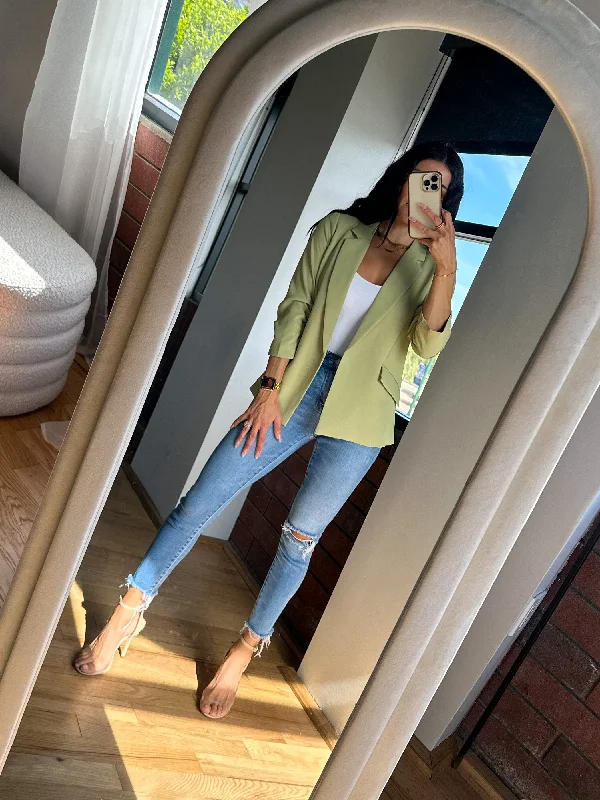 New Arrival Chic Shirred Sleeve Blazer - Moss Green