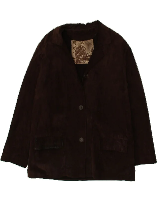 Last Chance VINTAGE Womens Suede Jacket EU 42 Large Brown Leather