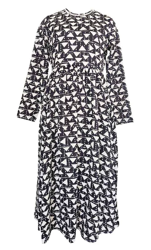 Friends and Family Sale Modest Flared Anarkali Style Black Printed Long Tunic With Pockets