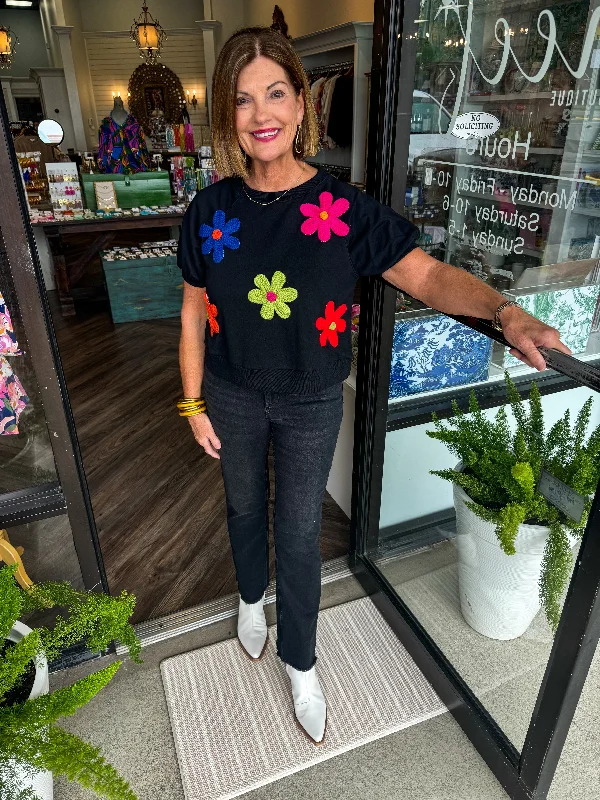 Weekend Discounts to Celebrate Black Colorful Flower Top