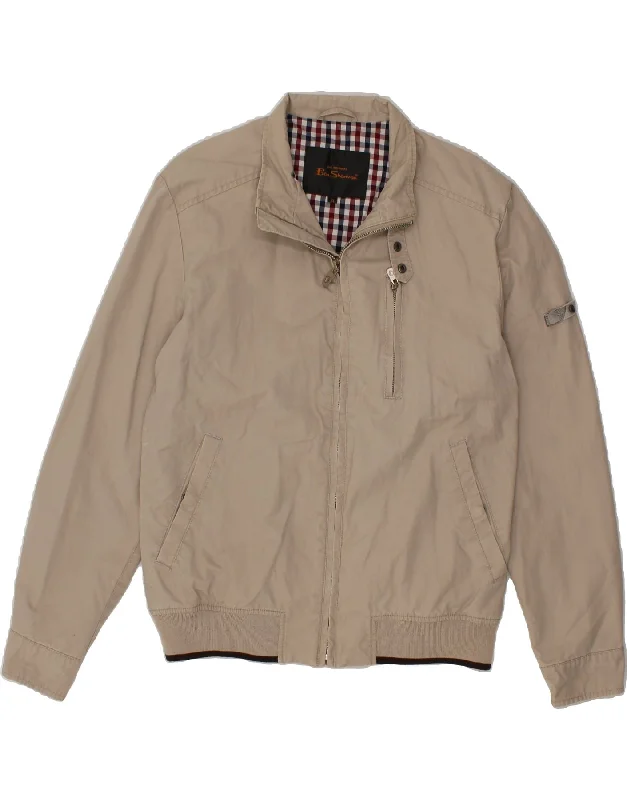 Sale Alert BEN SHERMAN Womens Graphic Bomber Jacket UK 18 XL Beige Cotton